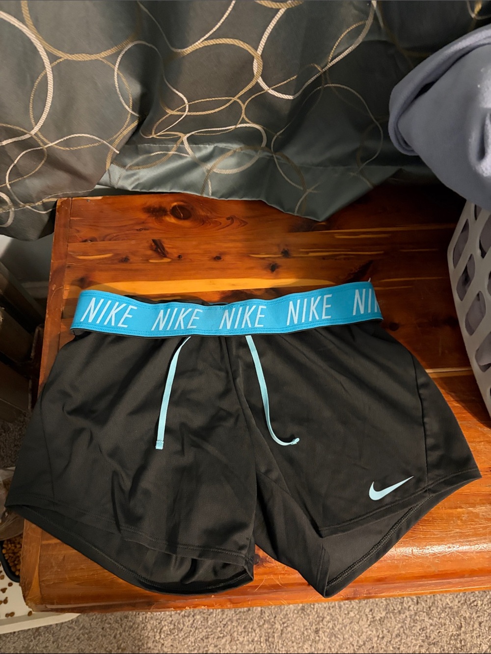 Nike Black Athletic Shorts with Teal Waistband